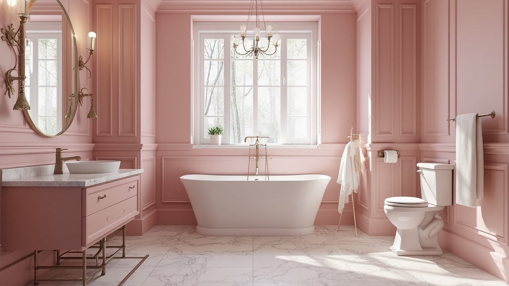 accessoire salle de bain rose poudré