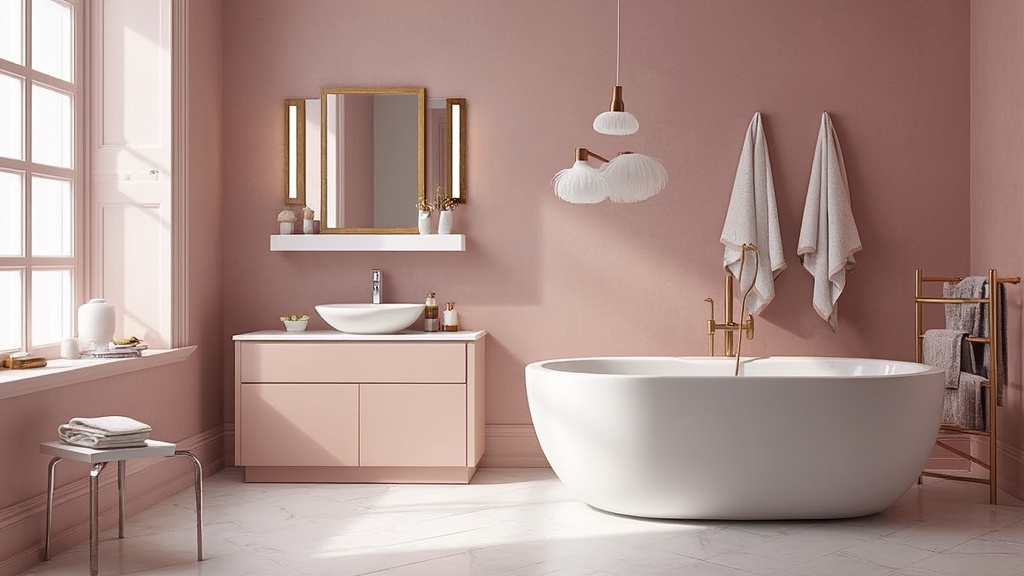 accessoire salle de bain rose poudré