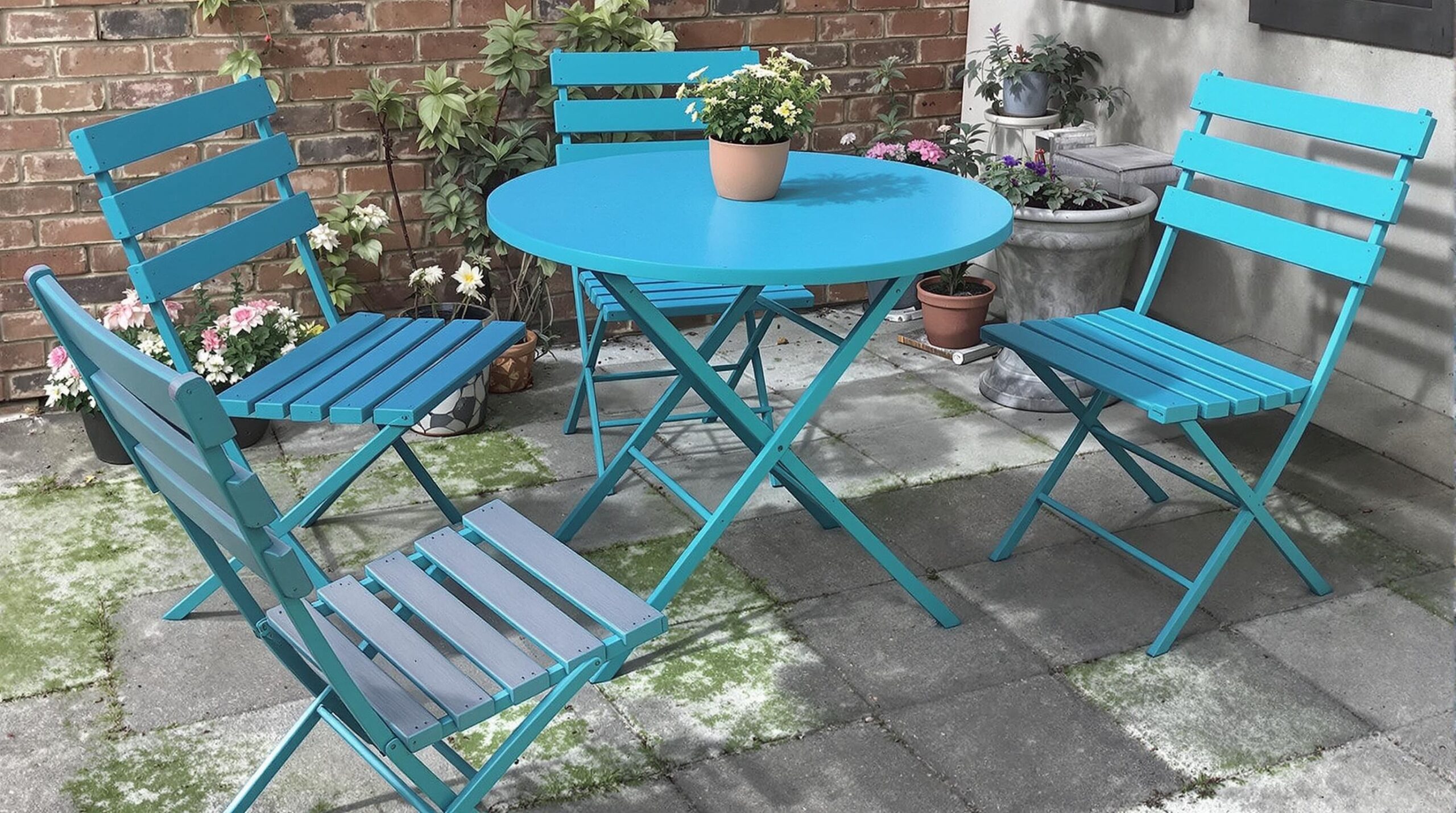 table de jardin bleu turquoise