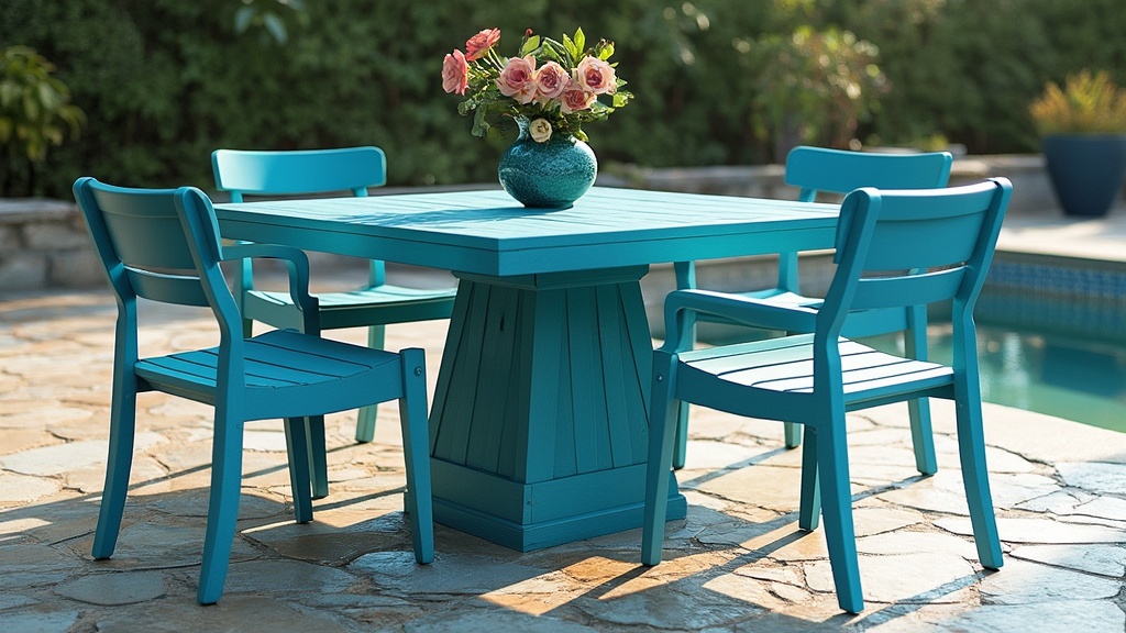 table de jardin bleu turquoise