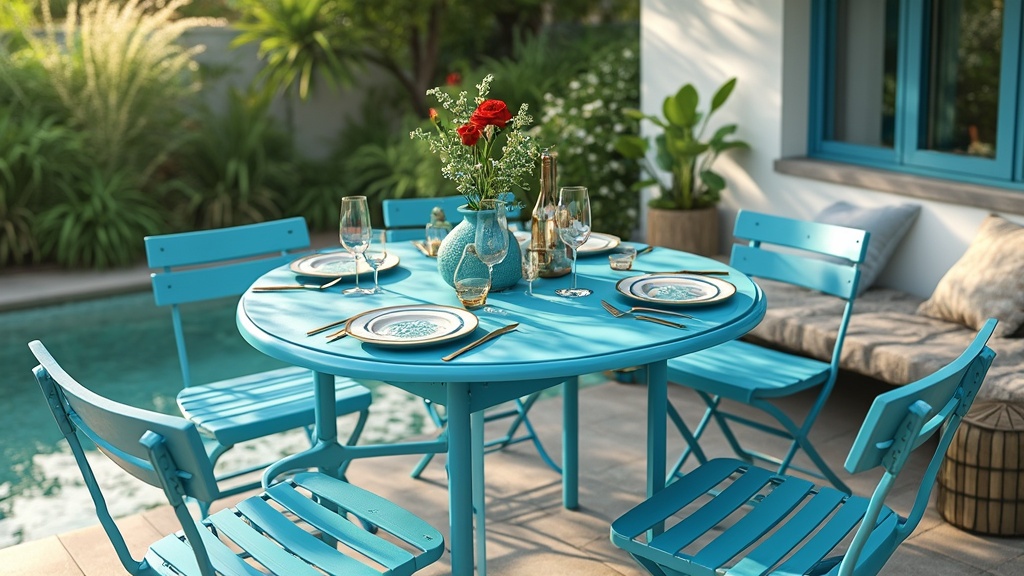 table de jardin bleu turquoise