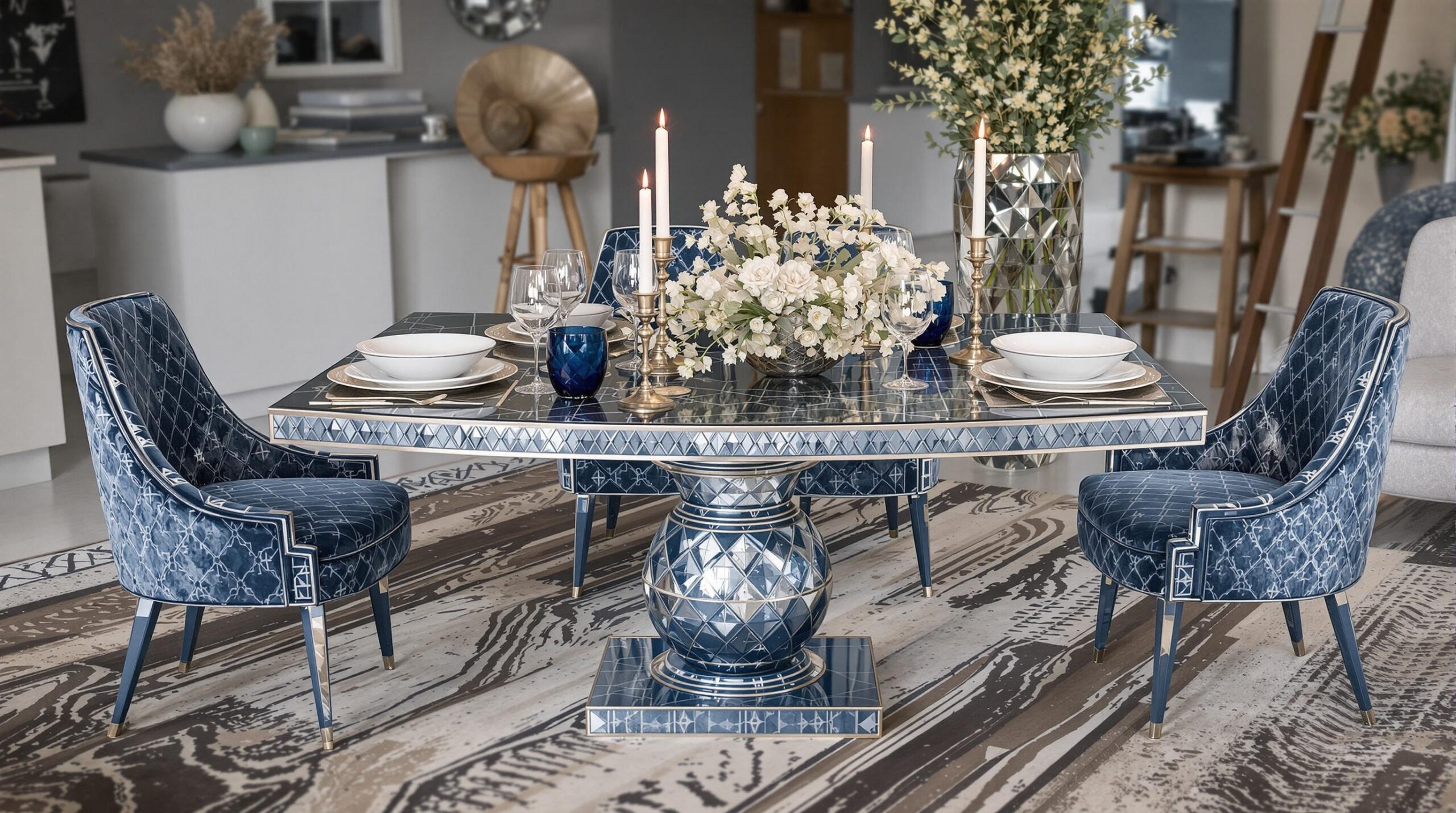 deco table bleu et argent