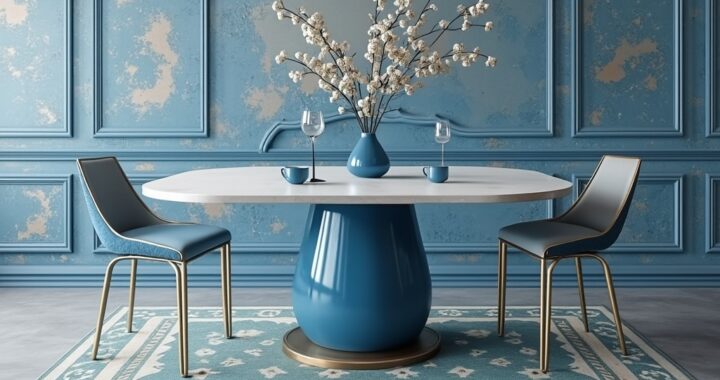 deco table bleu marine et argent