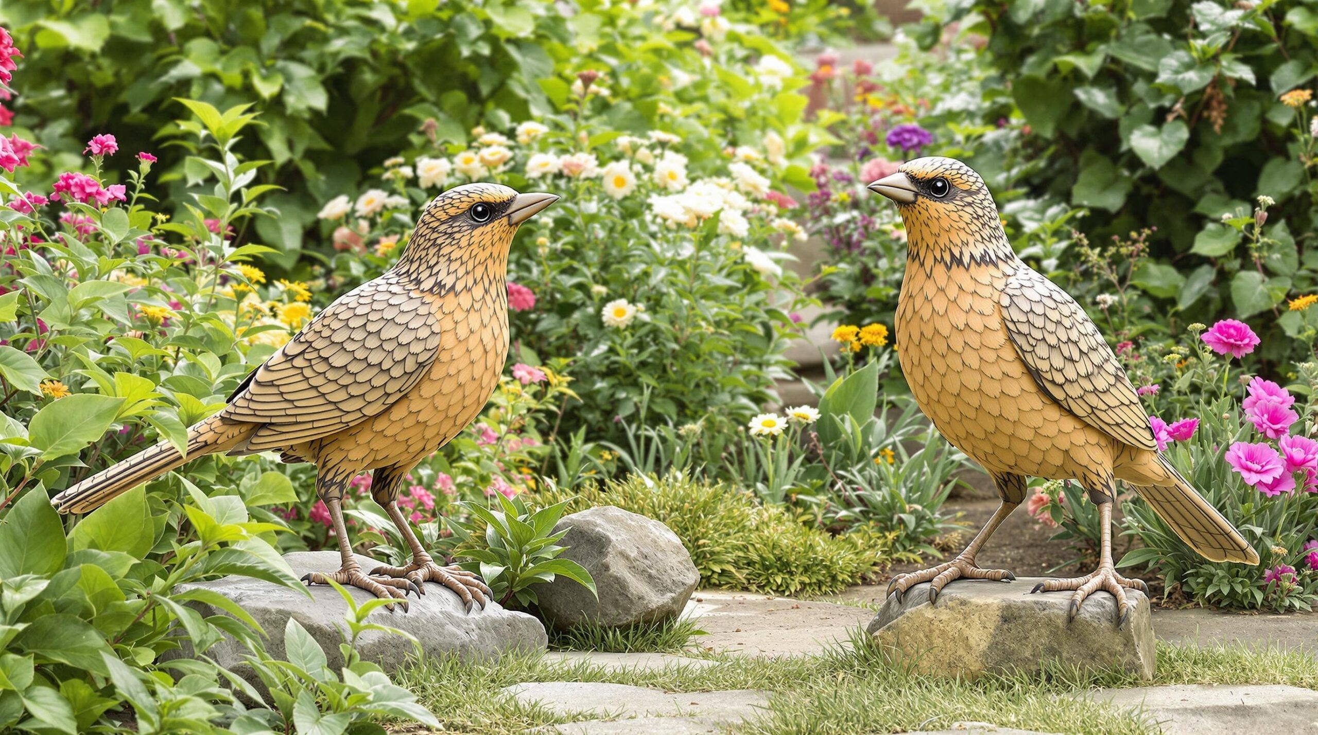 oiseaux en résine pour jardin