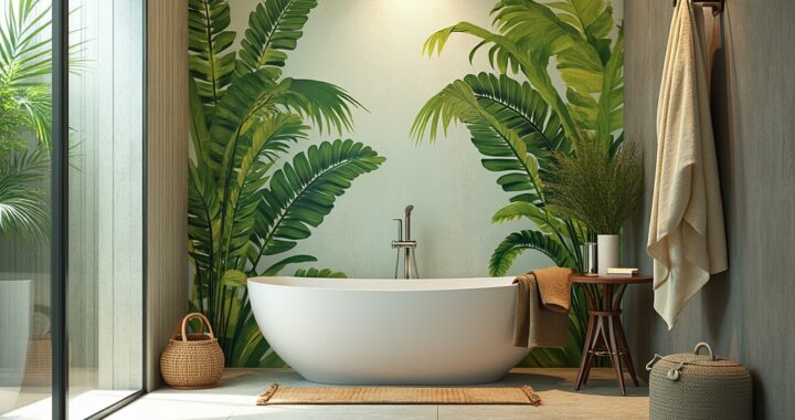 rideau de douche tropical