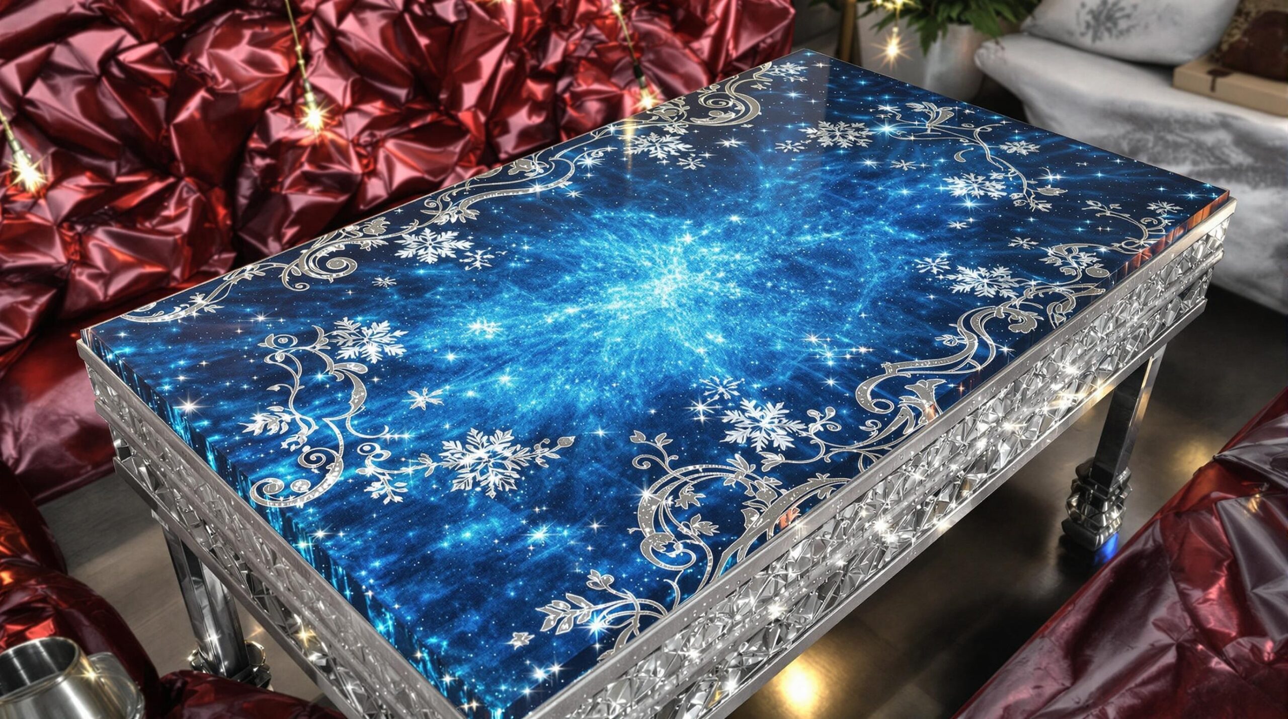 table de noel bleu et argent